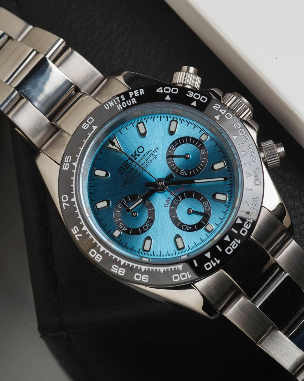Seiko Mod Daytona Baby Blue/Platinum Chronograph