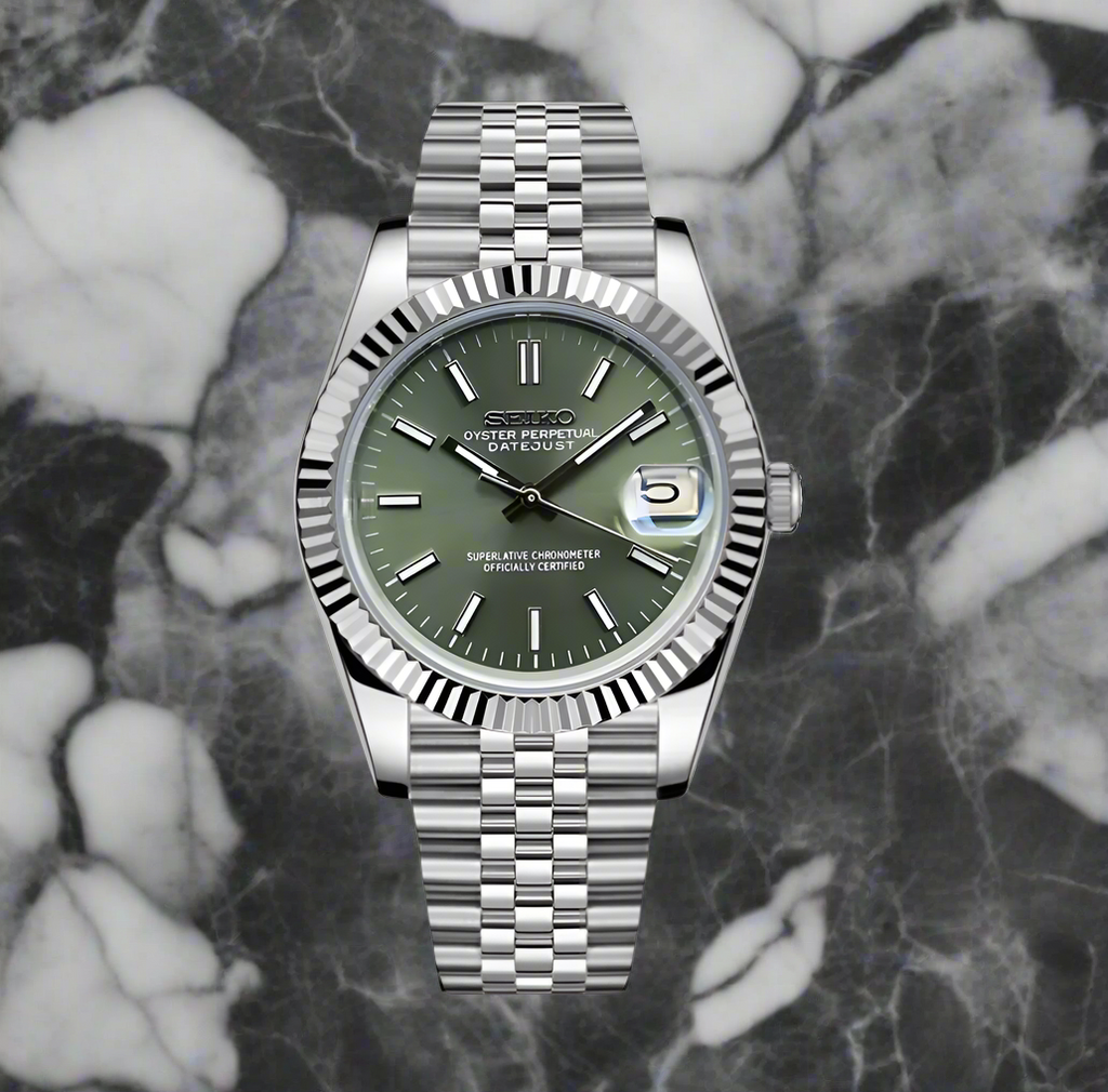DATEJUST OLIVE GREEN SUNBURST - CUSTOM SEIKO NH35 AUTOMATIC WATCH
